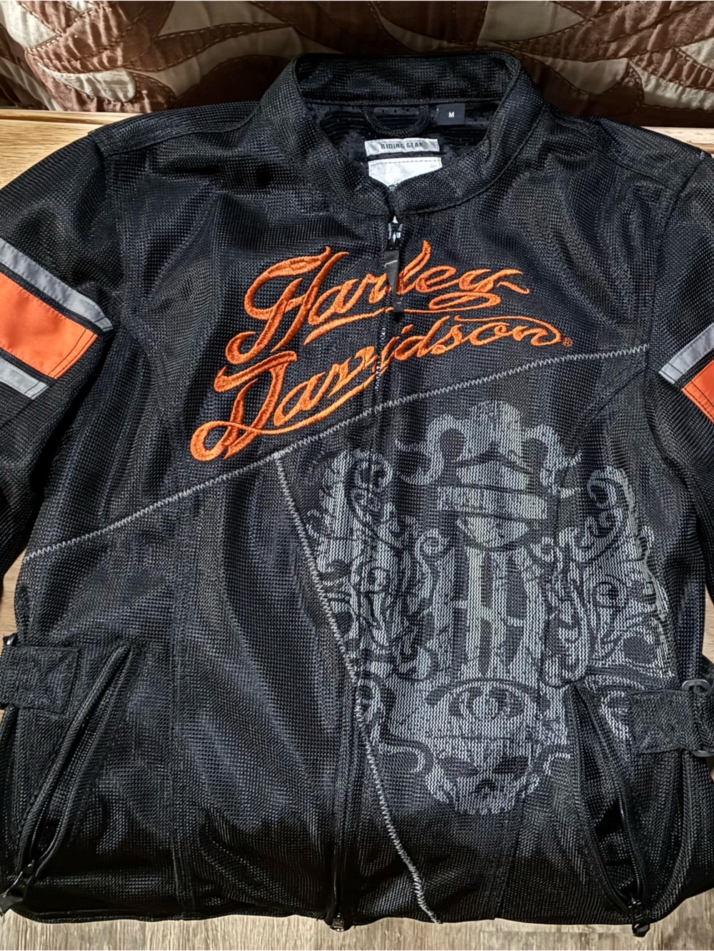 Harley-Davidson Black Jacket with Orange Script & Gray Crest